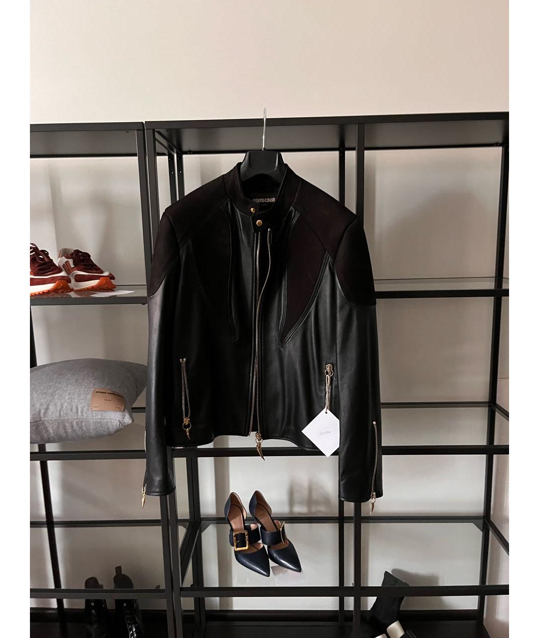 ROBERTO CAVALLI Черная кожаная куртка, фото 5