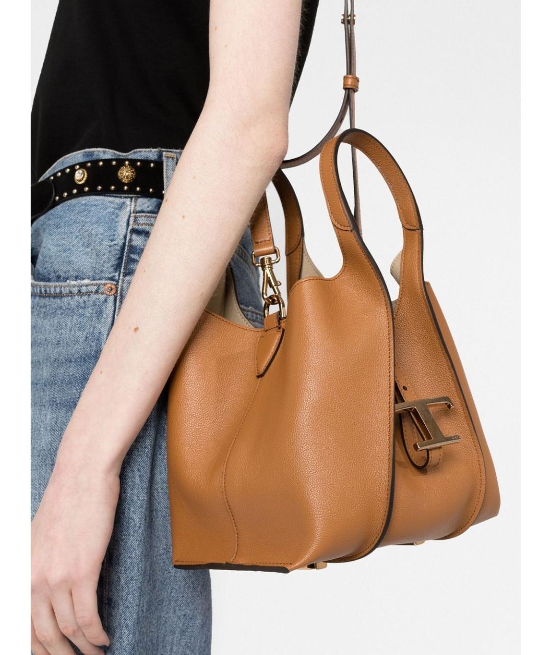 TOD'S Бежевая кожаная сумка тоут, фото 3