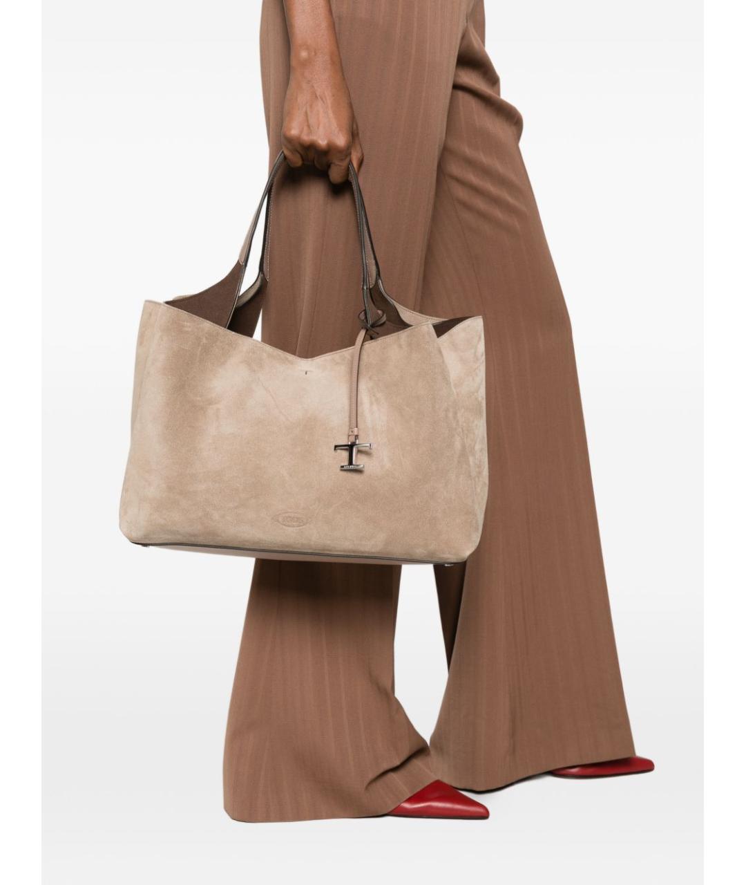 TOD'S Серая замшевая сумка тоут, фото 2