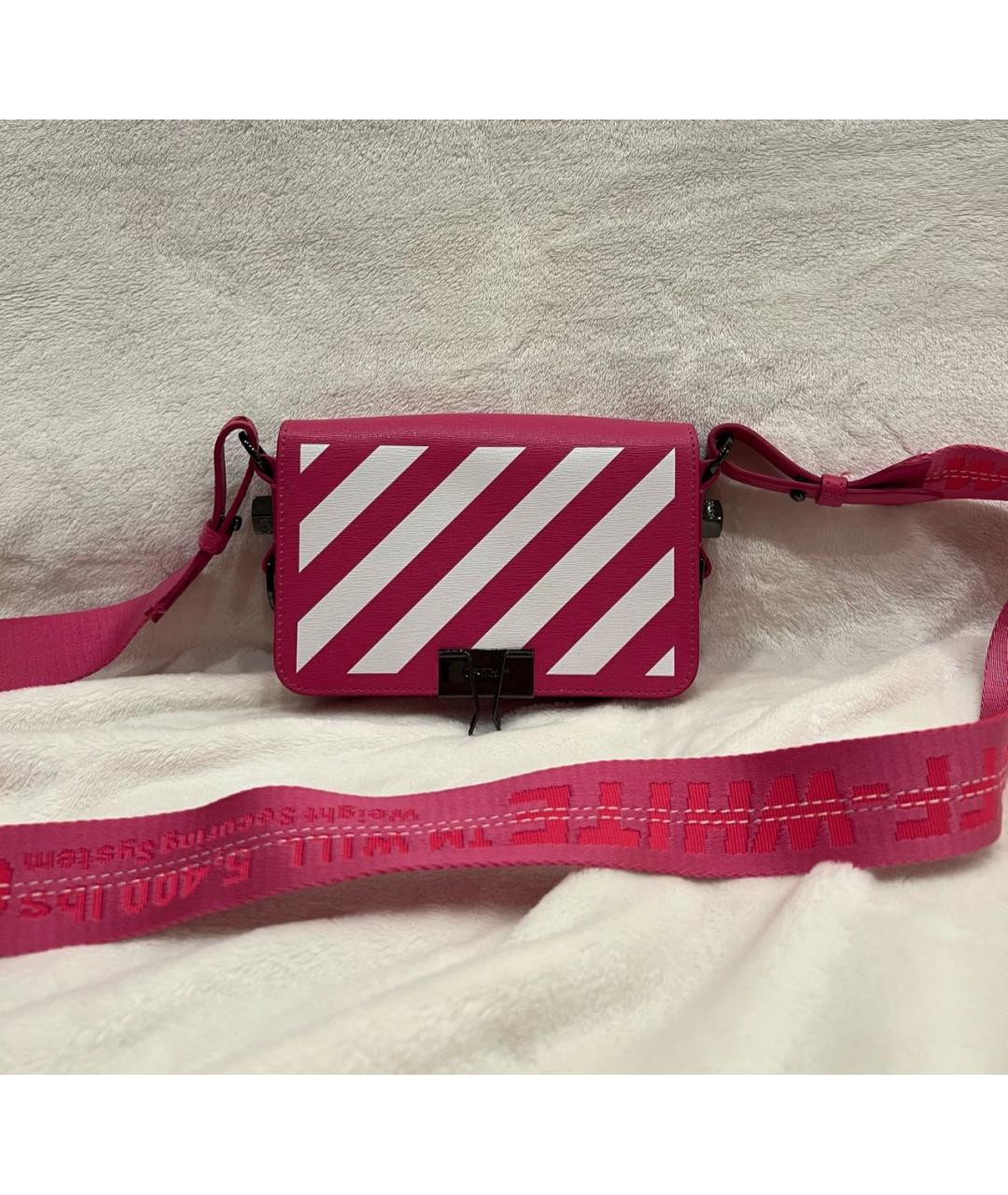 OFF-WHITE Фуксия кожаная сумка через плечо, фото 5