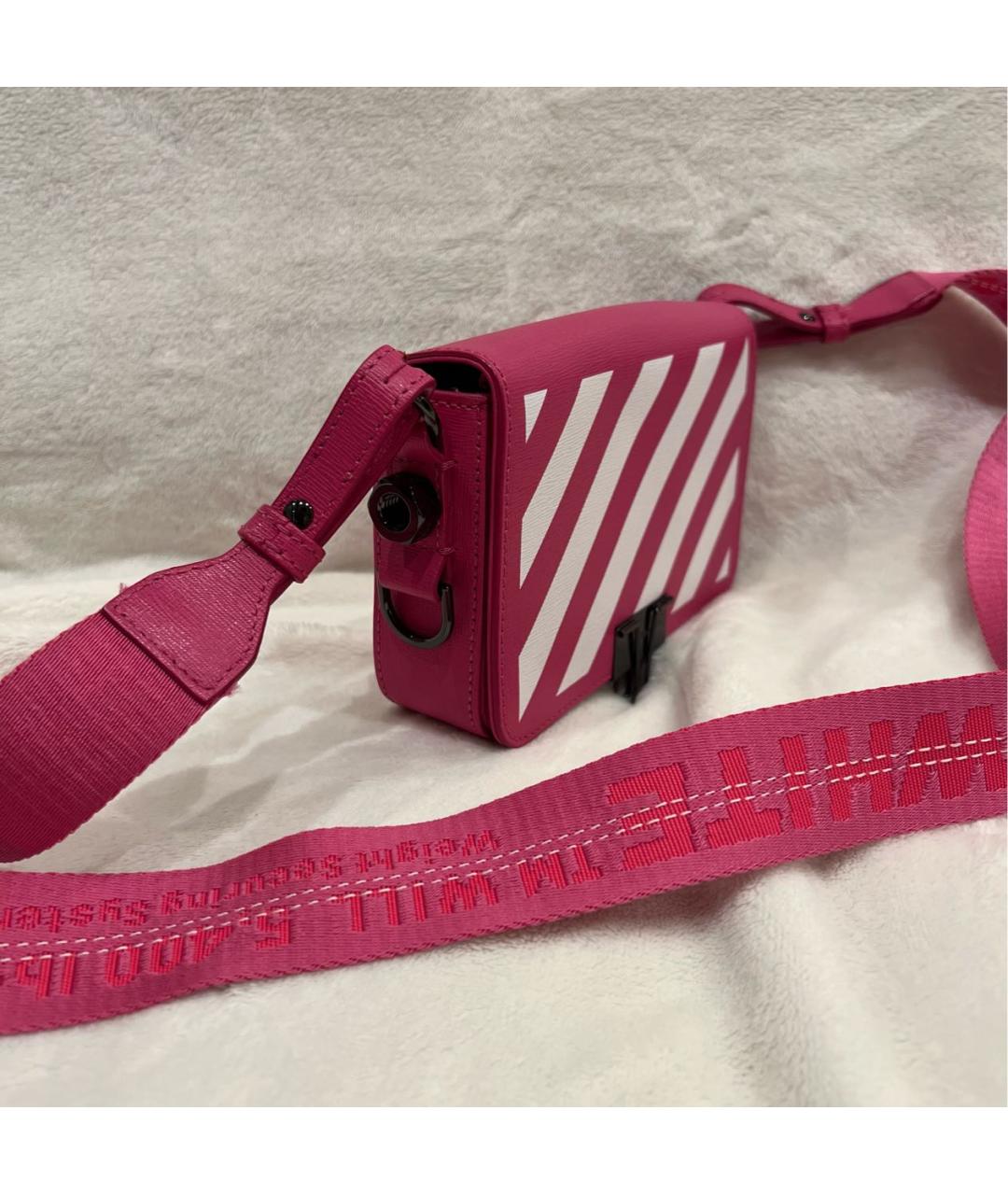 OFF-WHITE Фуксия кожаная сумка через плечо, фото 2
