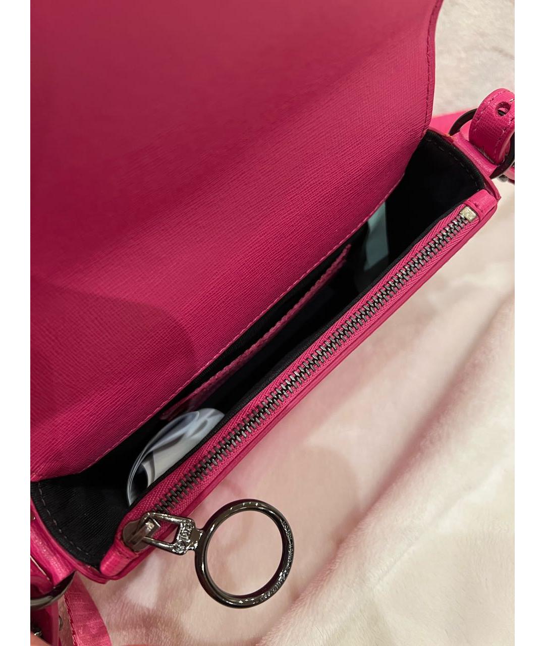 OFF-WHITE Фуксия кожаная сумка через плечо, фото 4