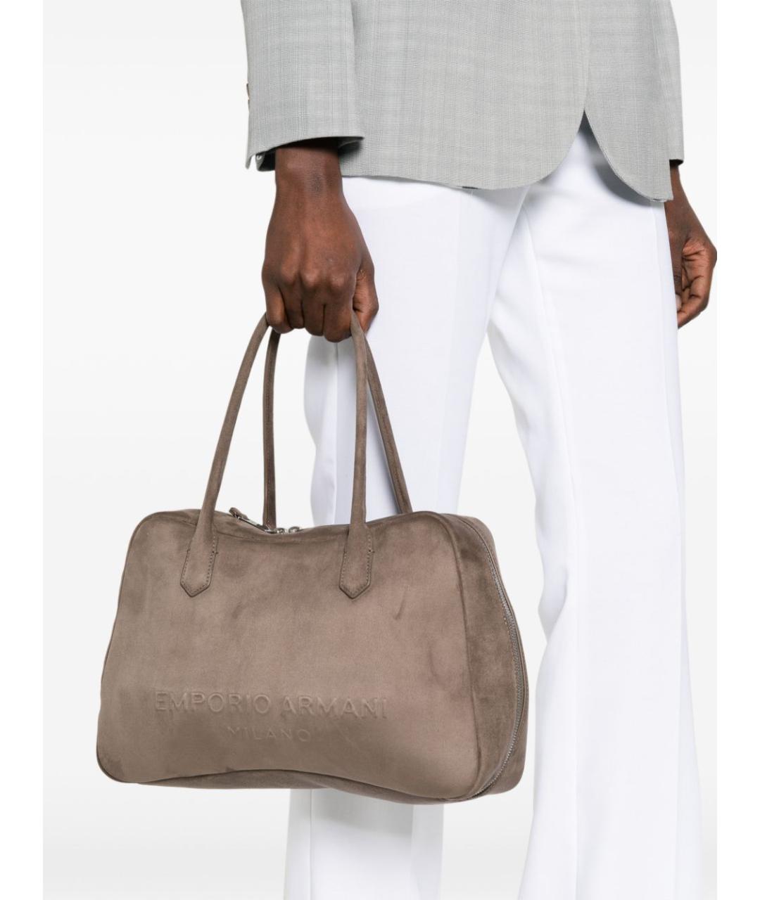 EMPORIO ARMANI Серая замшевая сумка тоут, фото 3