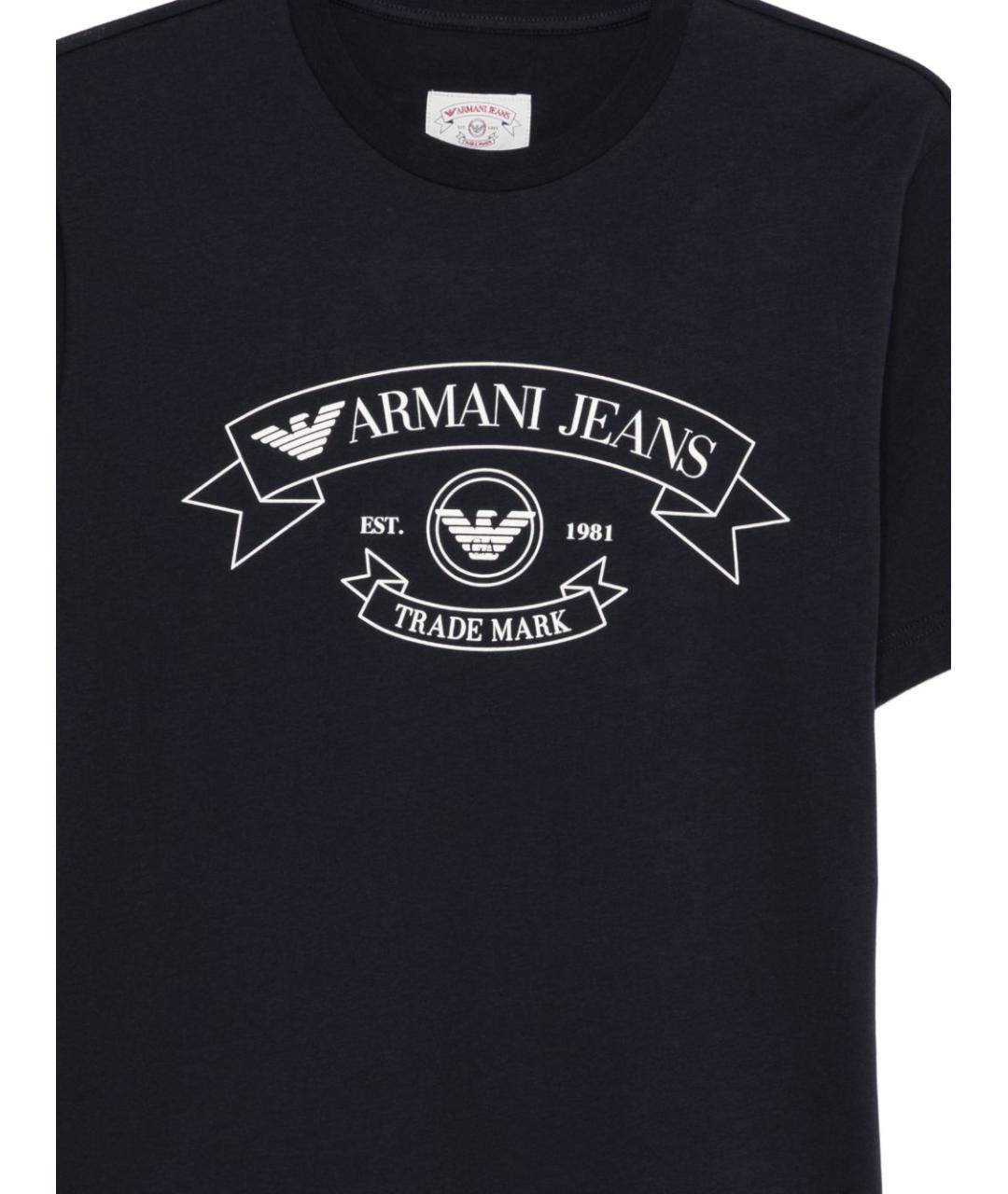 EMPORIO ARMANI Темно-синяя хлопковая футболка, фото 2