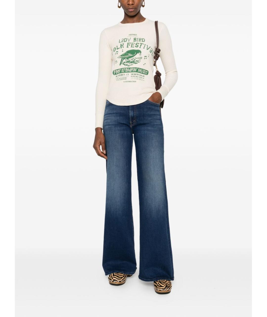 MOTHER Синие хлопковые прямые джинсы, фото 5