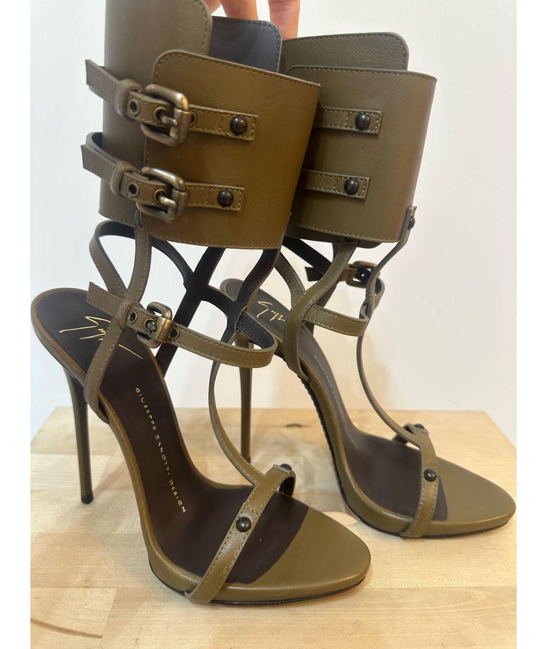 GIUSEPPE ZANOTTI DESIGN Хаки кожаные босоножки, фото 2