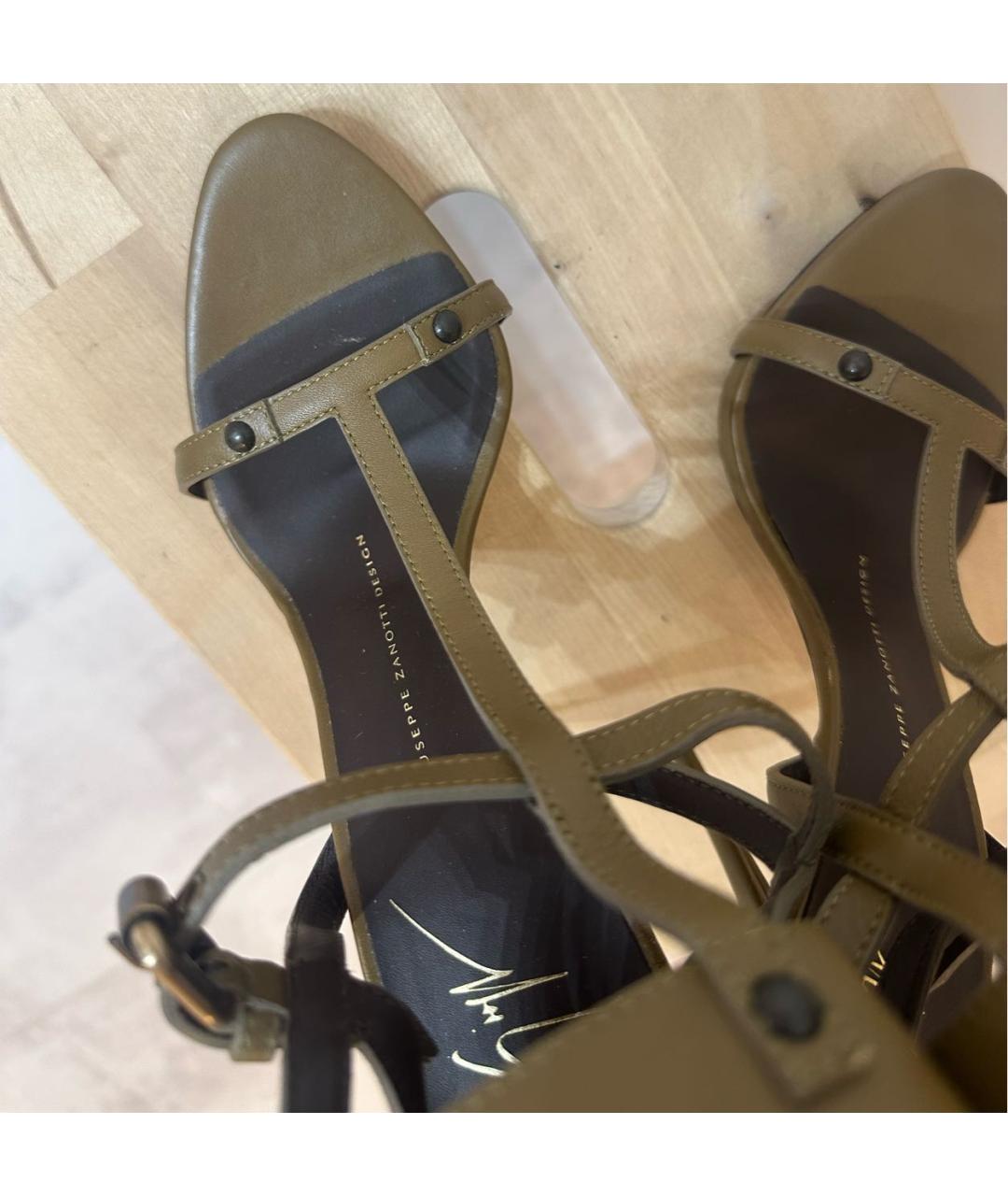 GIUSEPPE ZANOTTI DESIGN Хаки кожаные босоножки, фото 3