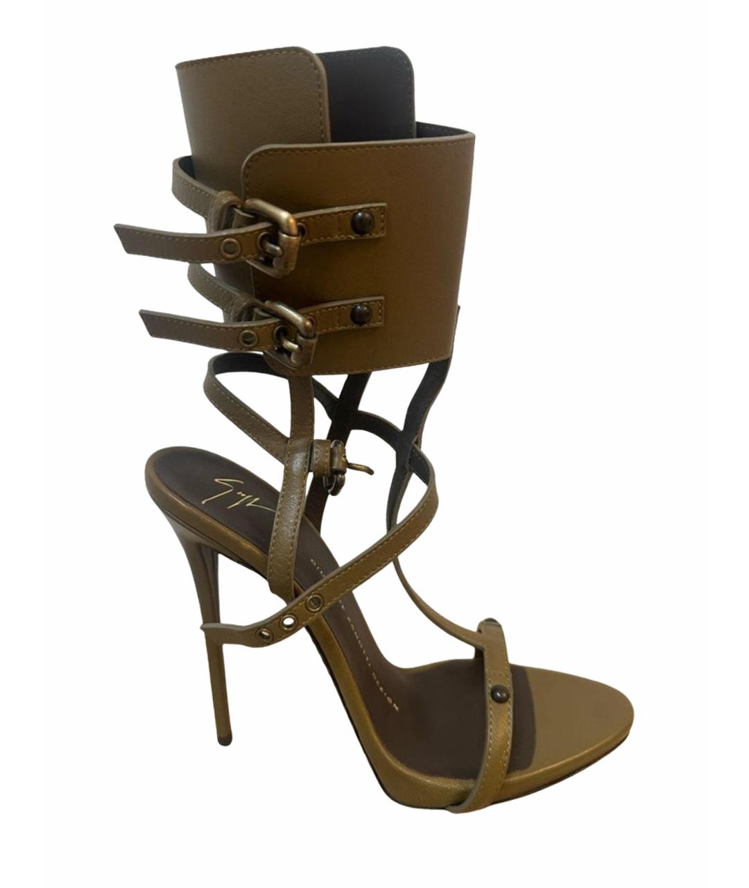 GIUSEPPE ZANOTTI DESIGN Хаки кожаные босоножки, фото 1