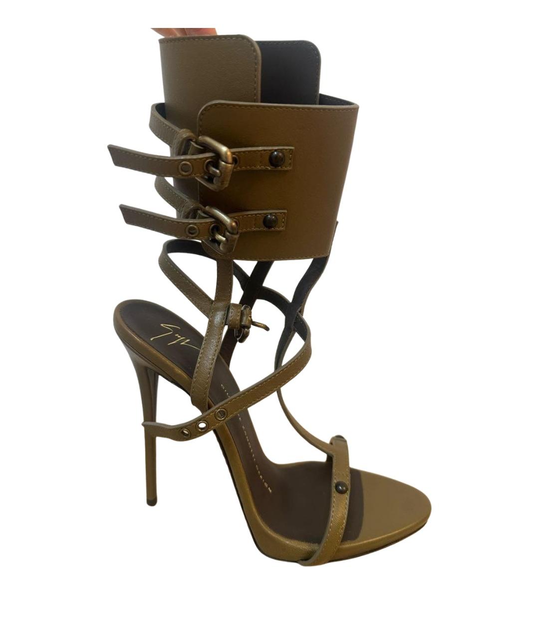 GIUSEPPE ZANOTTI DESIGN Хаки кожаные босоножки, фото 6