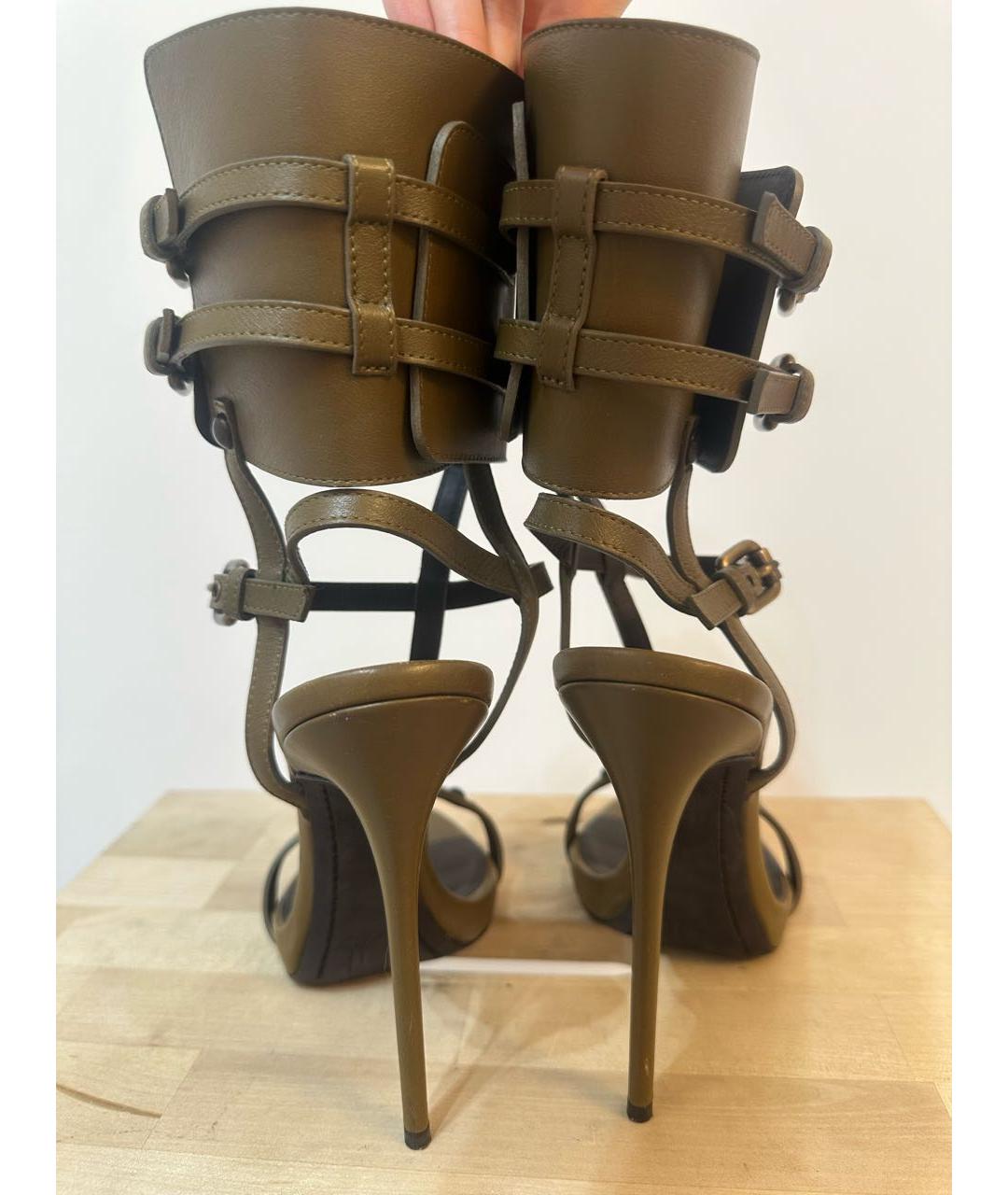 GIUSEPPE ZANOTTI DESIGN Хаки кожаные босоножки, фото 4