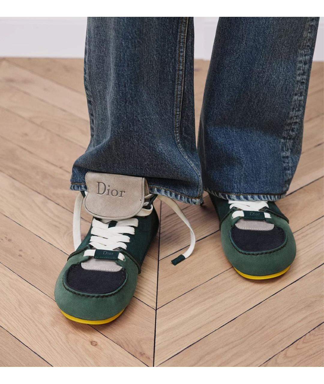 CHRISTIAN DIOR Зеленые кожаные низкие ботинки, фото 2