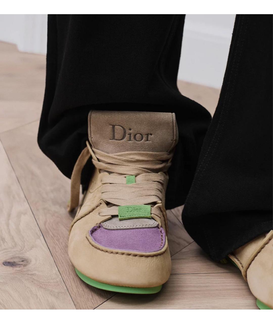 CHRISTIAN DIOR Бежевые кожаные низкие ботинки, фото 3