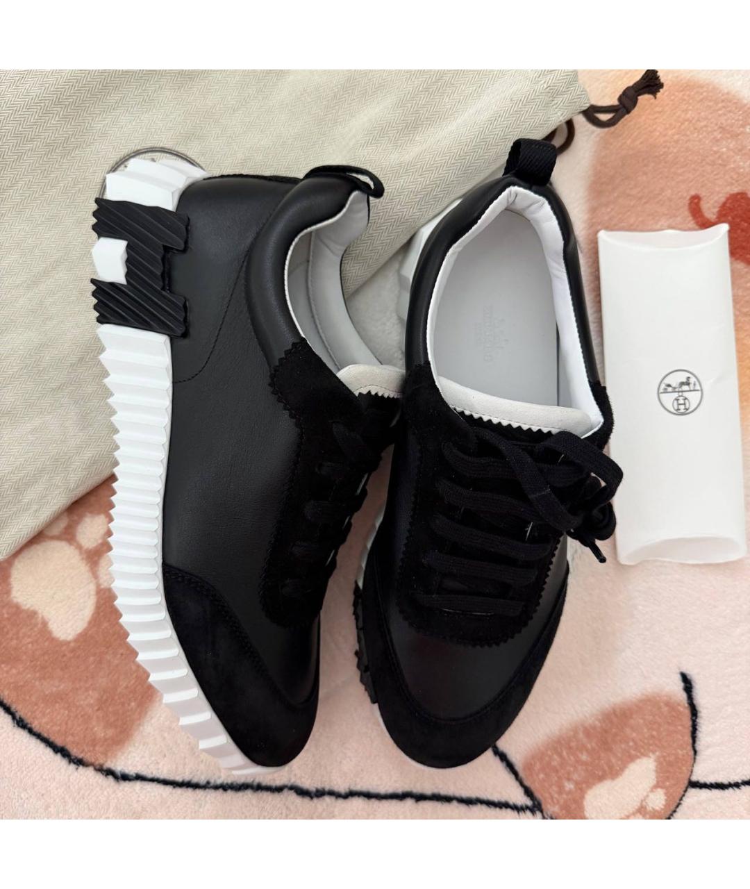 HERMES Черные кожаные низкие кроссовки / кеды, фото 7