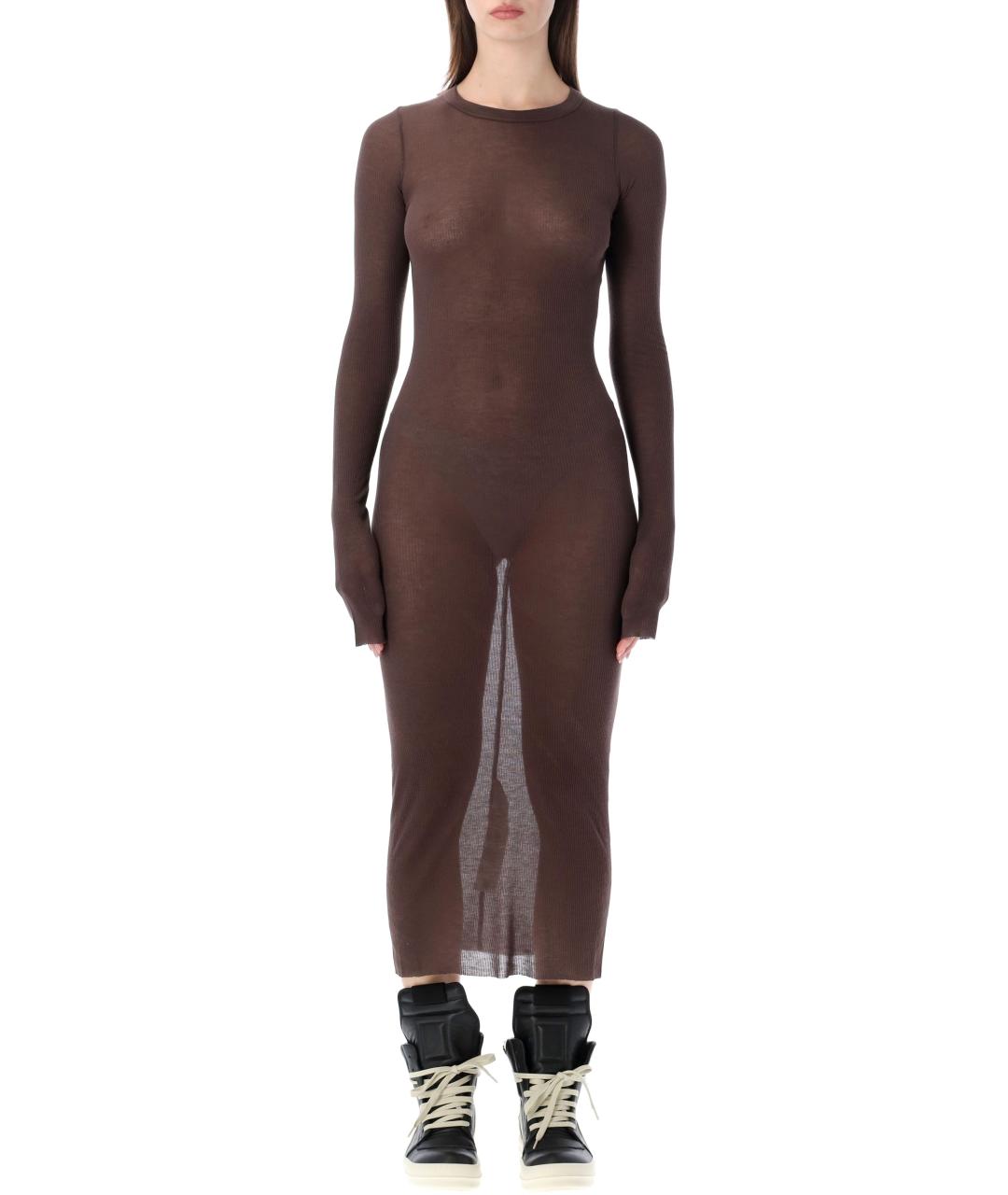 RICK OWENS Коричневое вискозное платье, фото 1