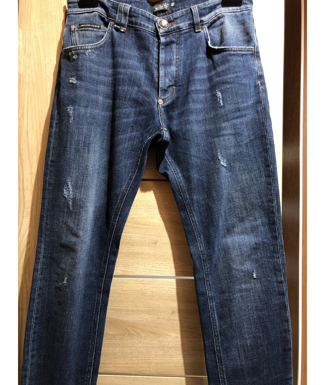 PHILIPP PLEIN Синие хлопко-эластановые джинсы, фото 3