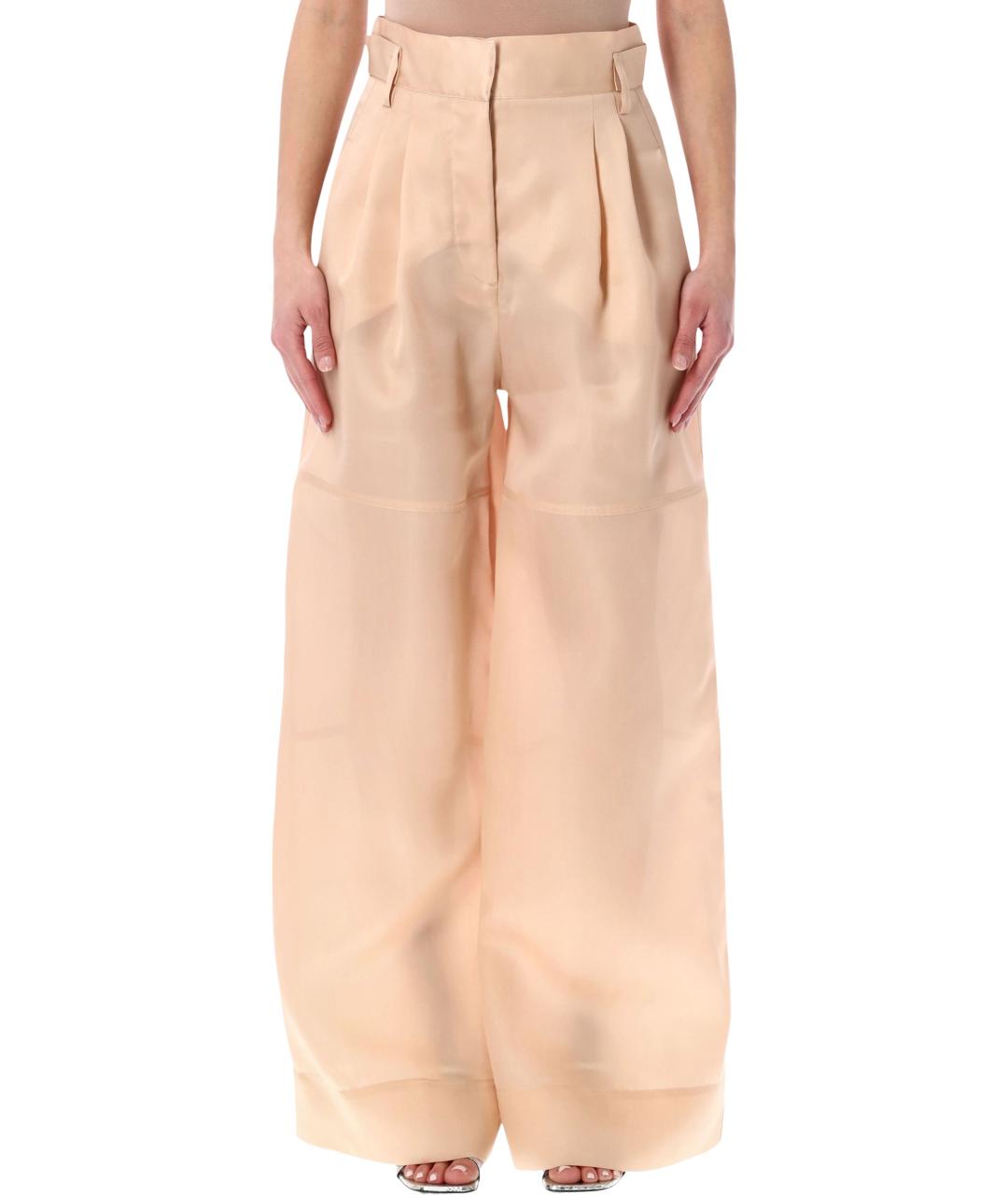 ALBERTA FERRETTI Розовые шелковые прямые брюки, фото 1