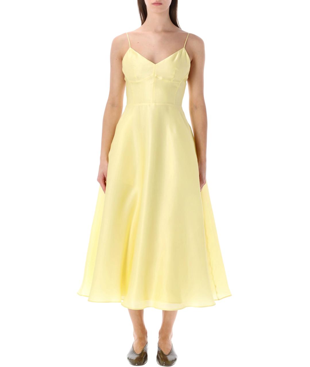 ALBERTA FERRETTI Желтое шелковое повседневное платье, фото 1