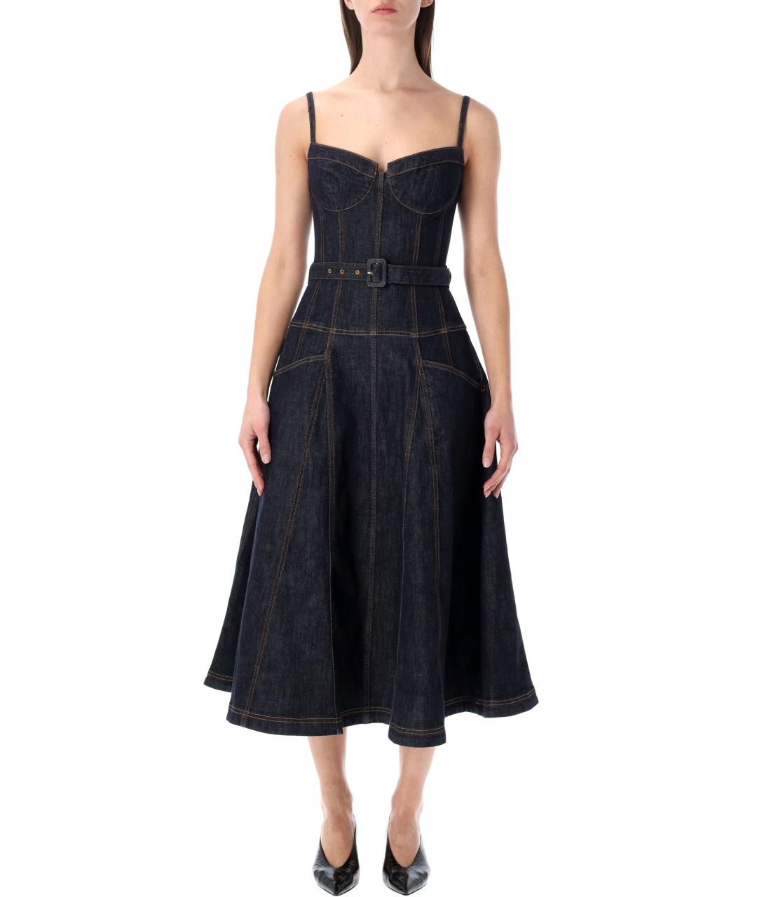 SELF-PORTRAIT Темно-синее хлопковое повседневное платье, фото 1