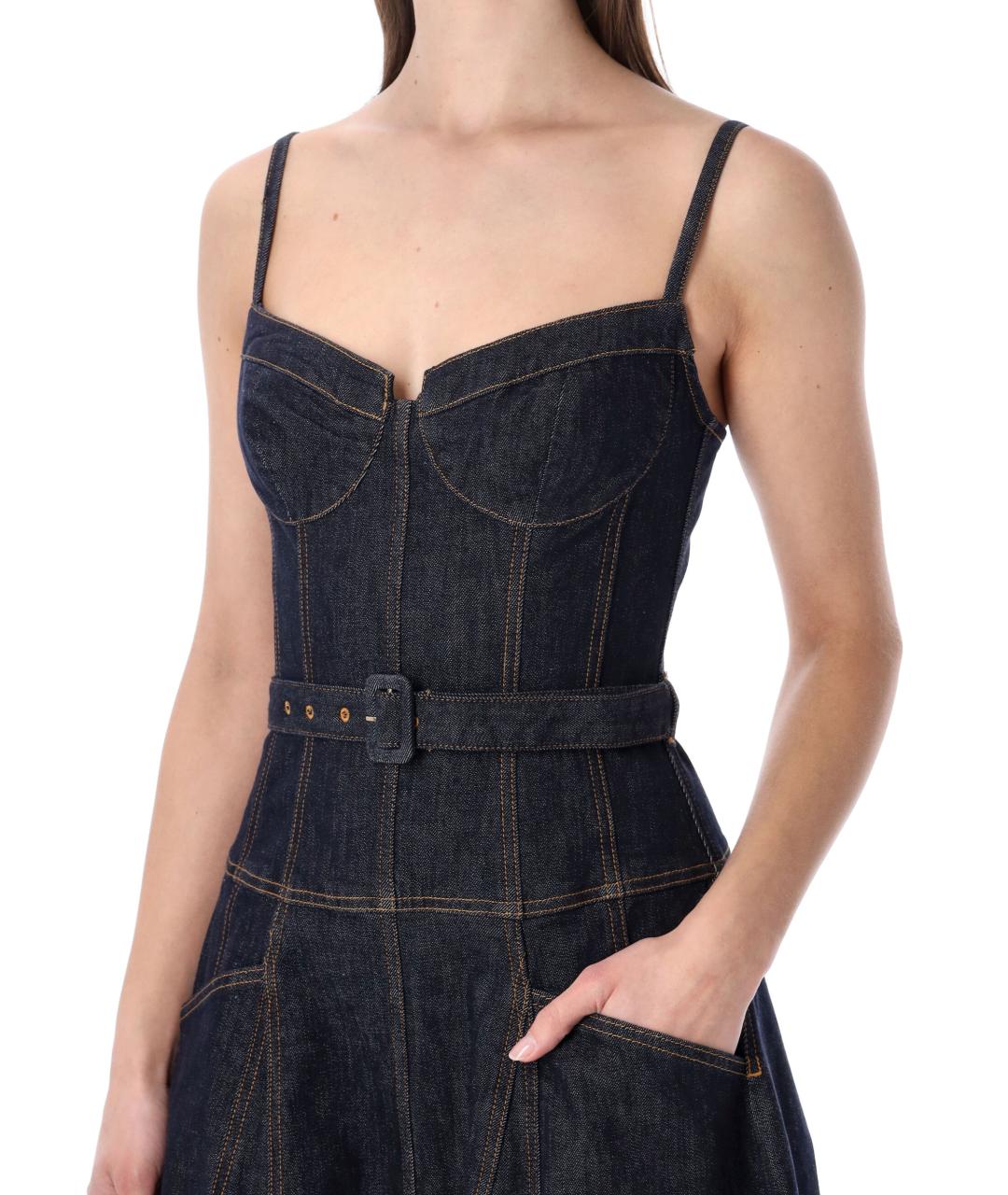 SELF-PORTRAIT Темно-синее хлопковое повседневное платье, фото 3