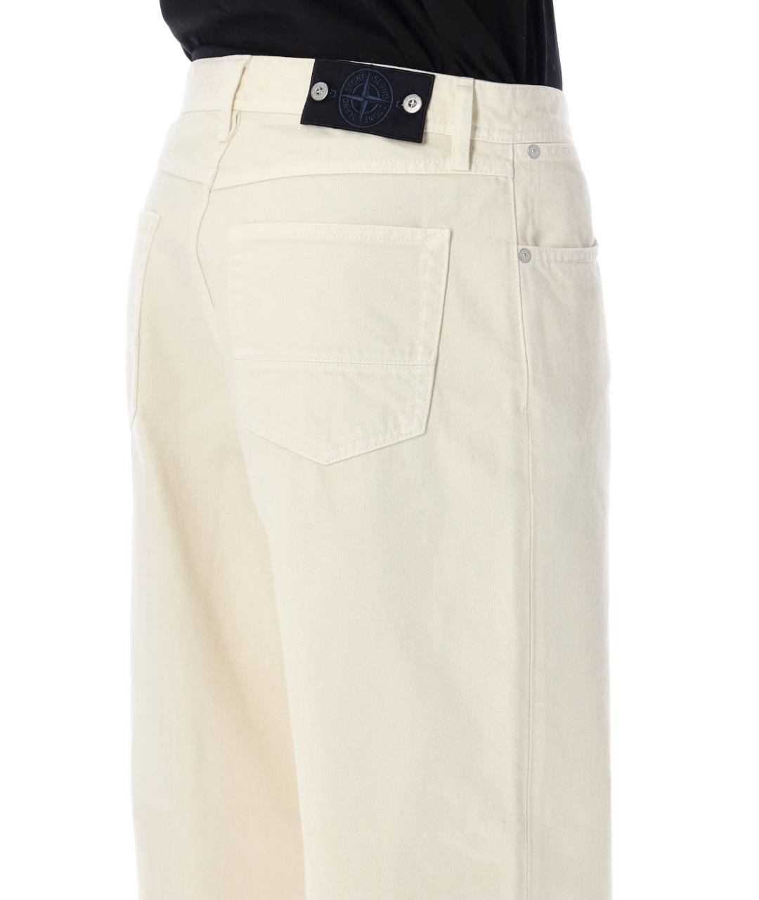 STONE ISLAND Бежевые хлопковые прямые джинсы, фото 3