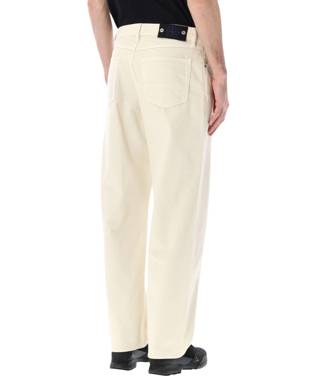 STONE ISLAND Бежевые хлопковые прямые джинсы, фото 2