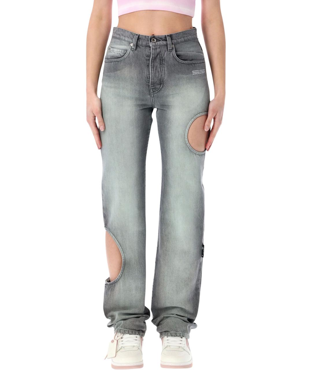 OFF-WHITE Серые хлопковые прямые джинсы, фото 1