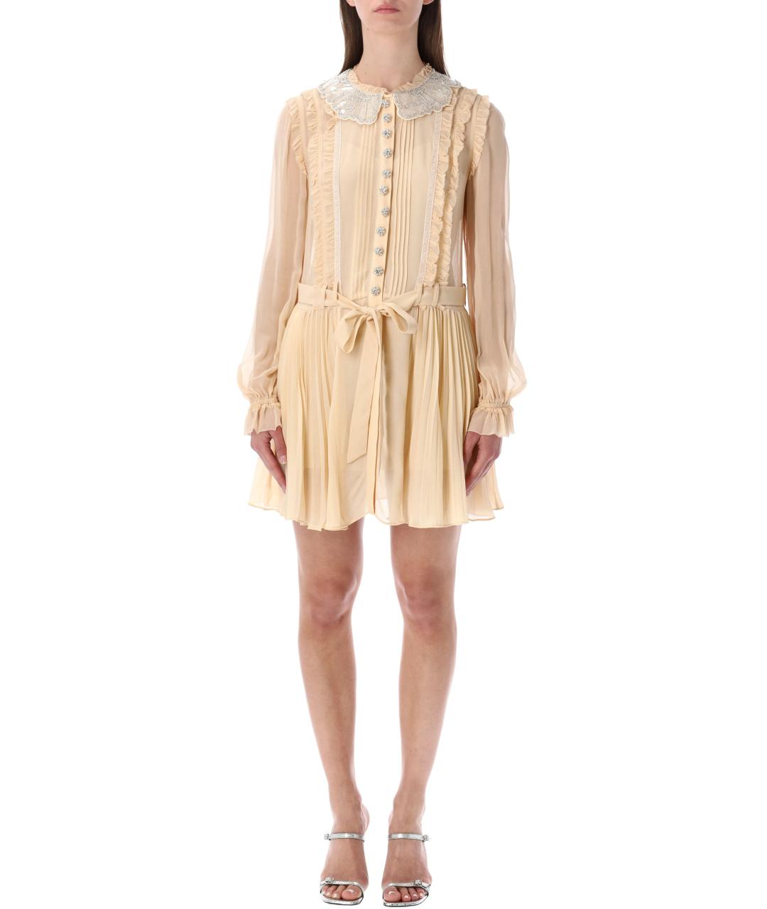 SELF-PORTRAIT Бежевое вискозное повседневное платье, фото 1