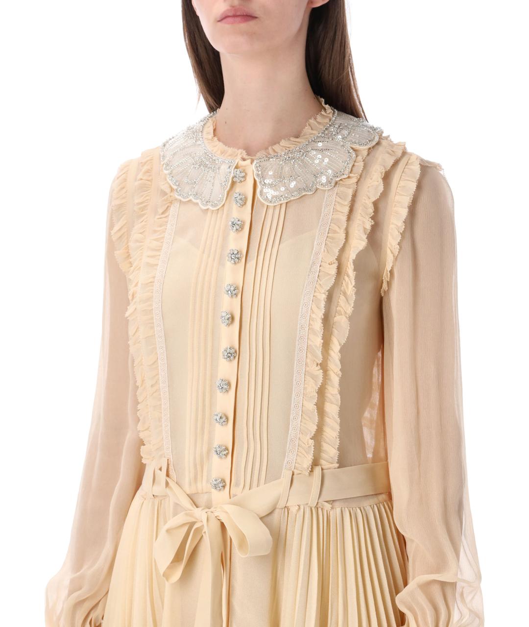 SELF-PORTRAIT Бежевое вискозное повседневное платье, фото 3