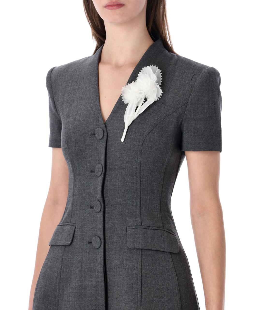 SELF-PORTRAIT Серое шерстяное повседневное платье, фото 4