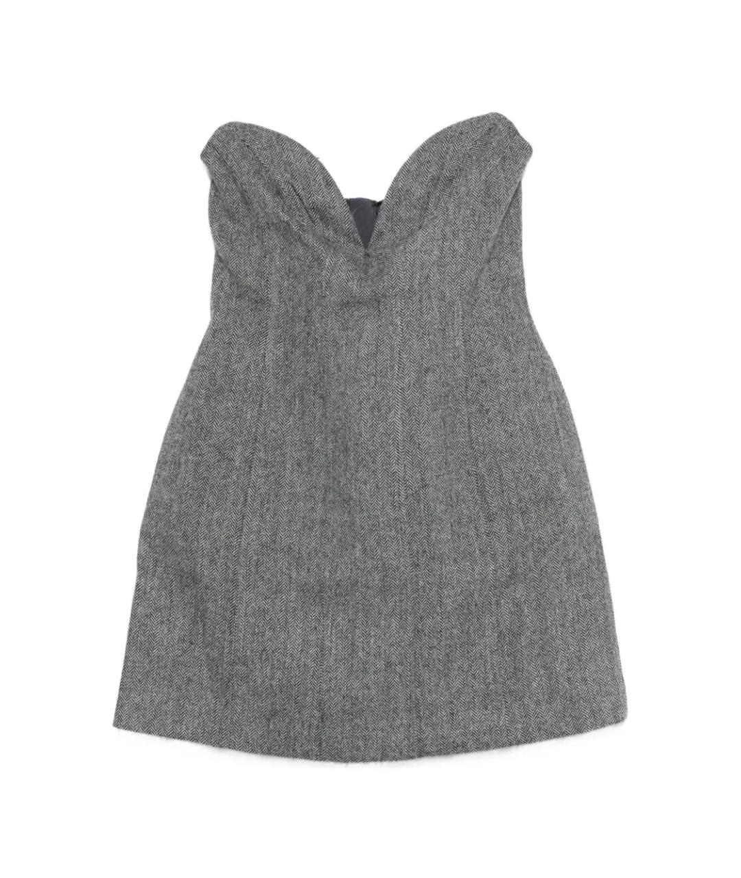 SELF-PORTRAIT Серое шерстяное коктейльное платье, фото 1