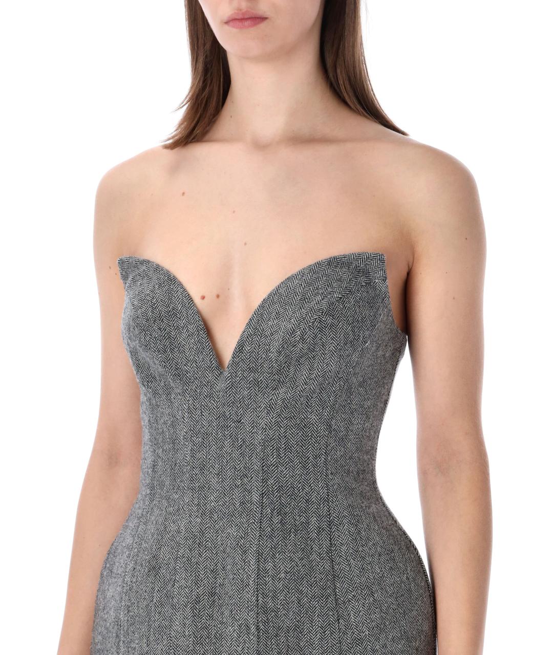 SELF-PORTRAIT Серое шерстяное коктейльное платье, фото 4