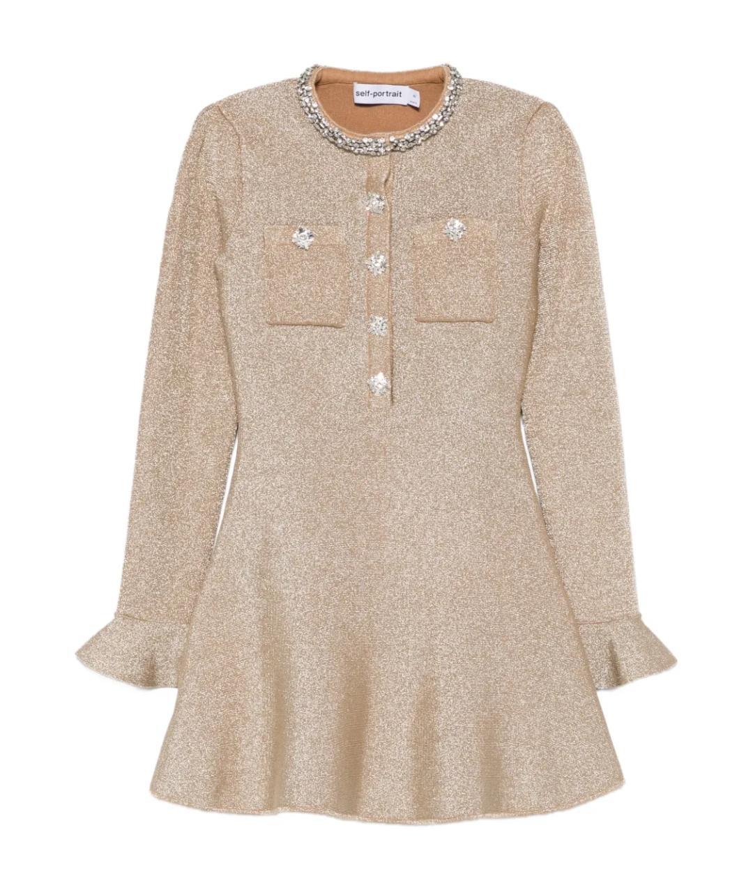 SELF-PORTRAIT Золотое хлопковое коктейльное платье, фото 1