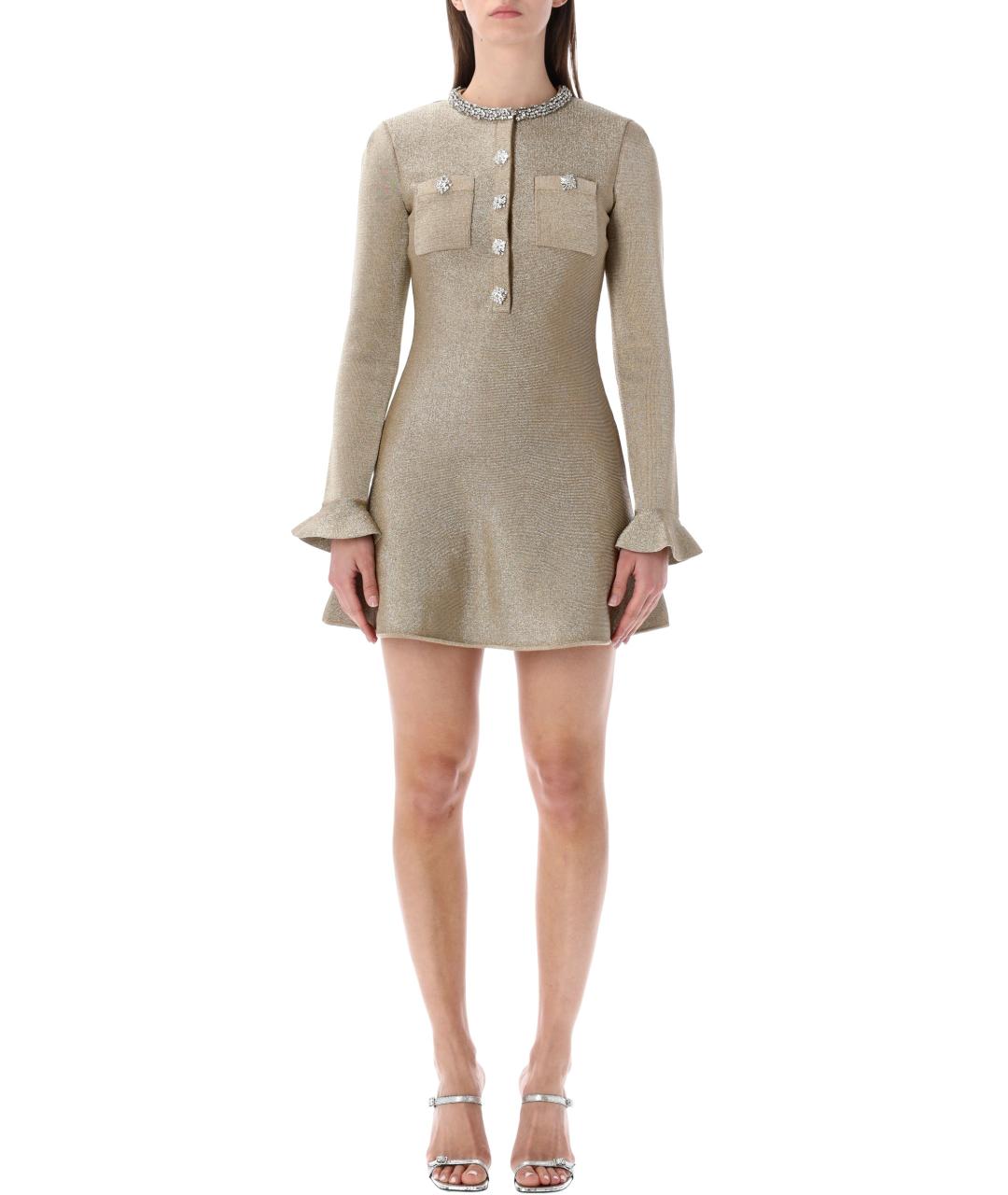 SELF-PORTRAIT Золотое хлопковое коктейльное платье, фото 2