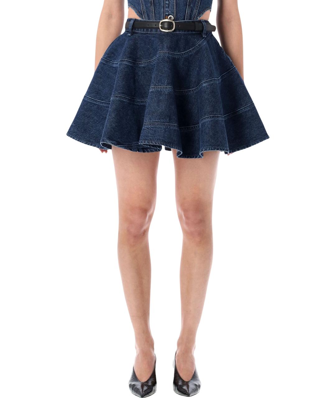 SELF-PORTRAIT Синяя хлопковая юбка мини, фото 2