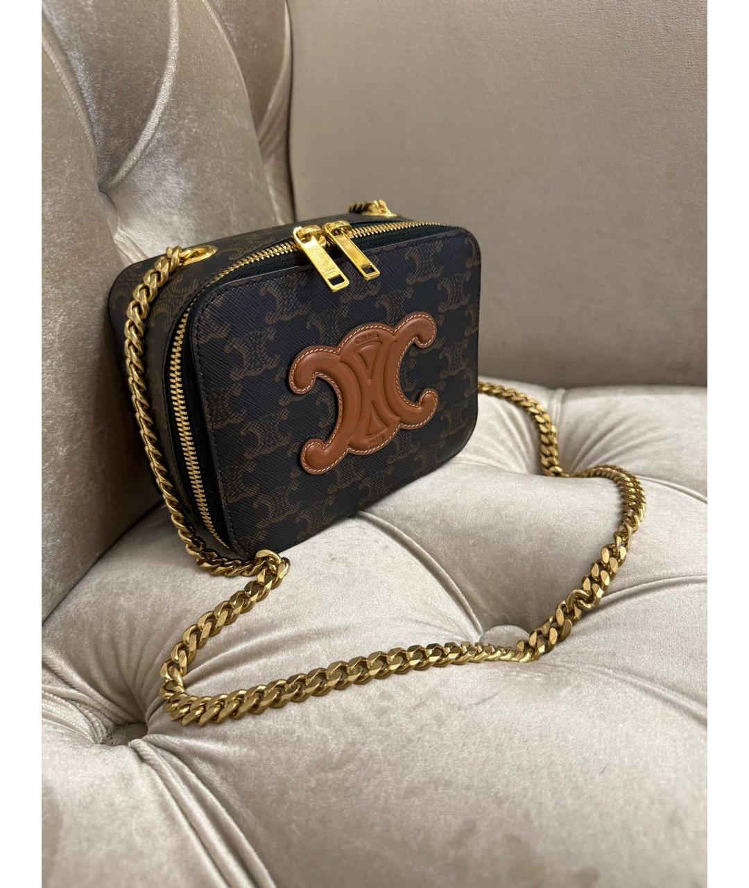 CELINE Коричневая кожаная сумка через плечо, фото 2