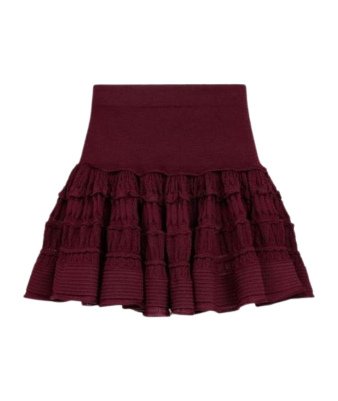 ALAIA Бордовая шерстяная юбка мини, фото 1