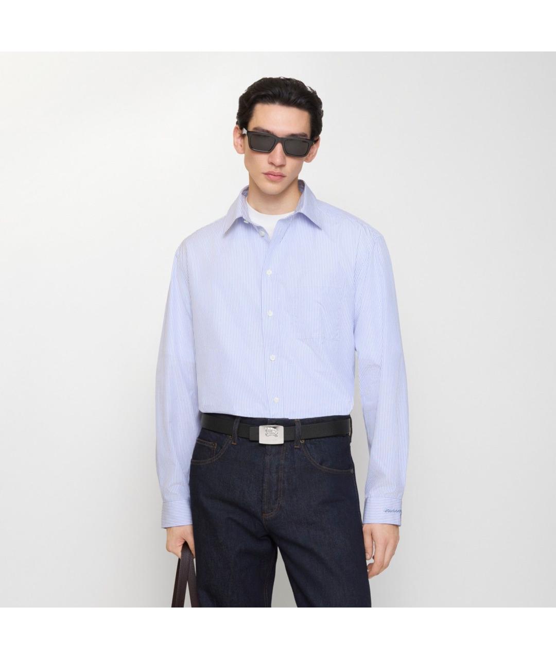 BURBERRY Голубая хлопковая кэжуал рубашка, фото 2