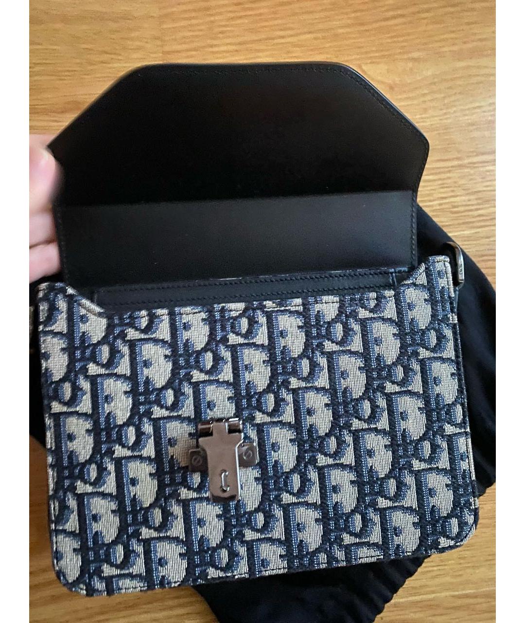 CHRISTIAN DIOR Темно-синяя жаккардовая сумка на плечо, фото 3