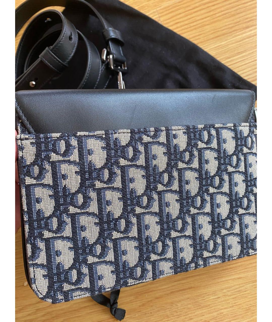 CHRISTIAN DIOR Темно-синяя жаккардовая сумка на плечо, фото 7