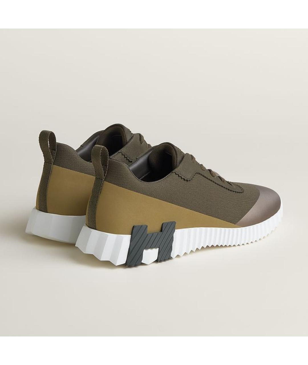 HERMES Хаки текстильные низкие кроссовки / кеды, фото 4