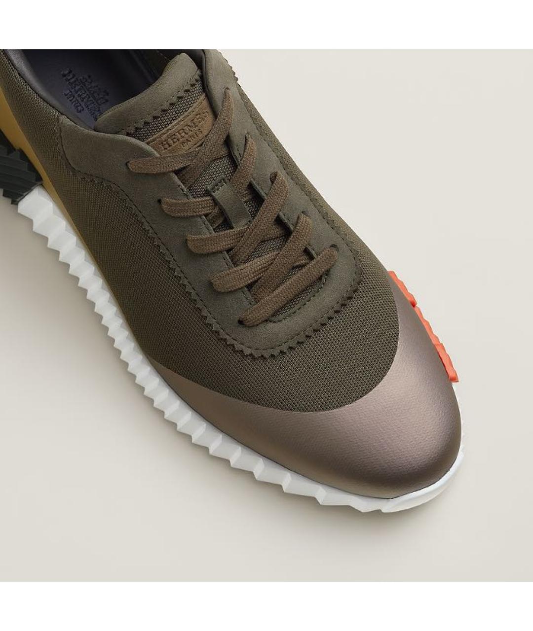 HERMES Хаки текстильные низкие кроссовки / кеды, фото 6