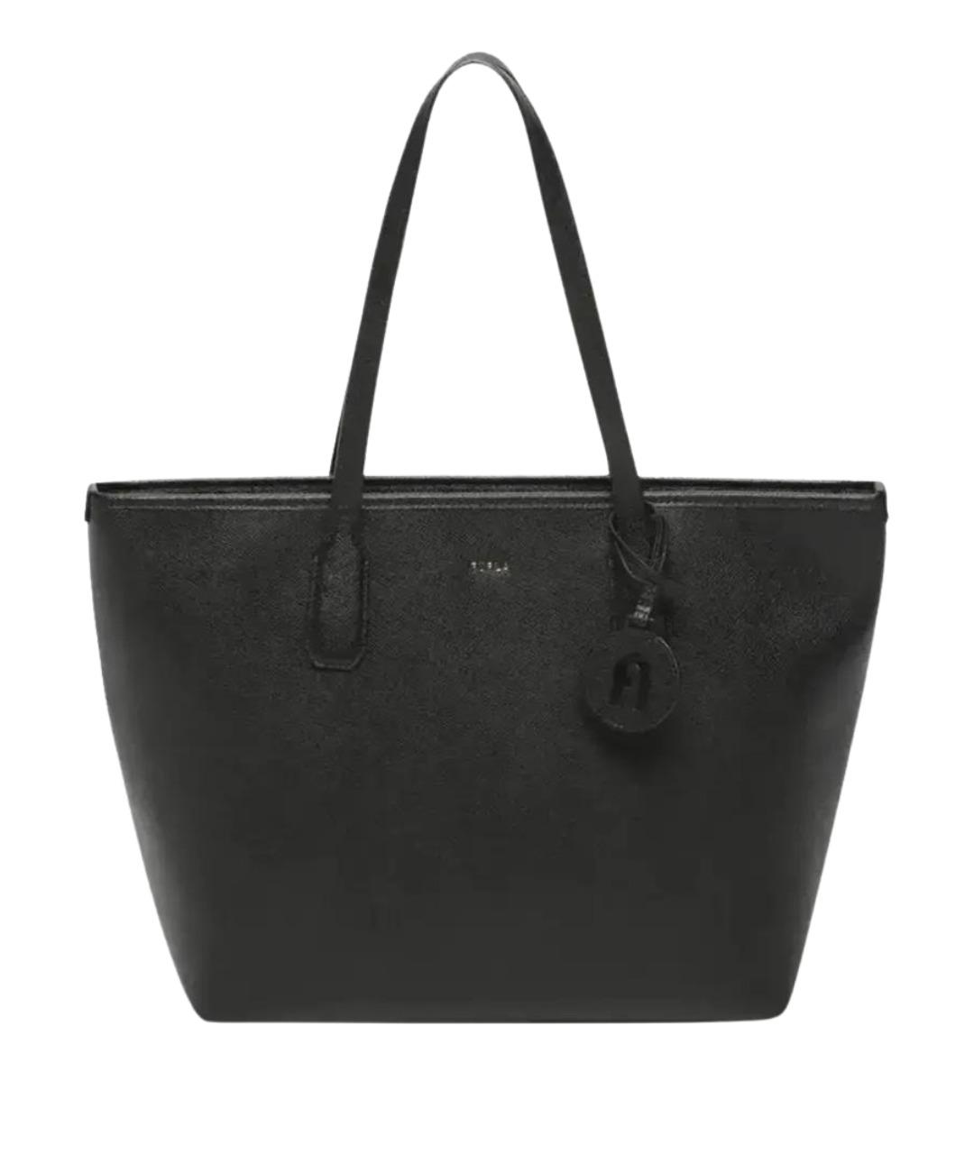 FURLA Черная кожаная сумка тоут, фото 1