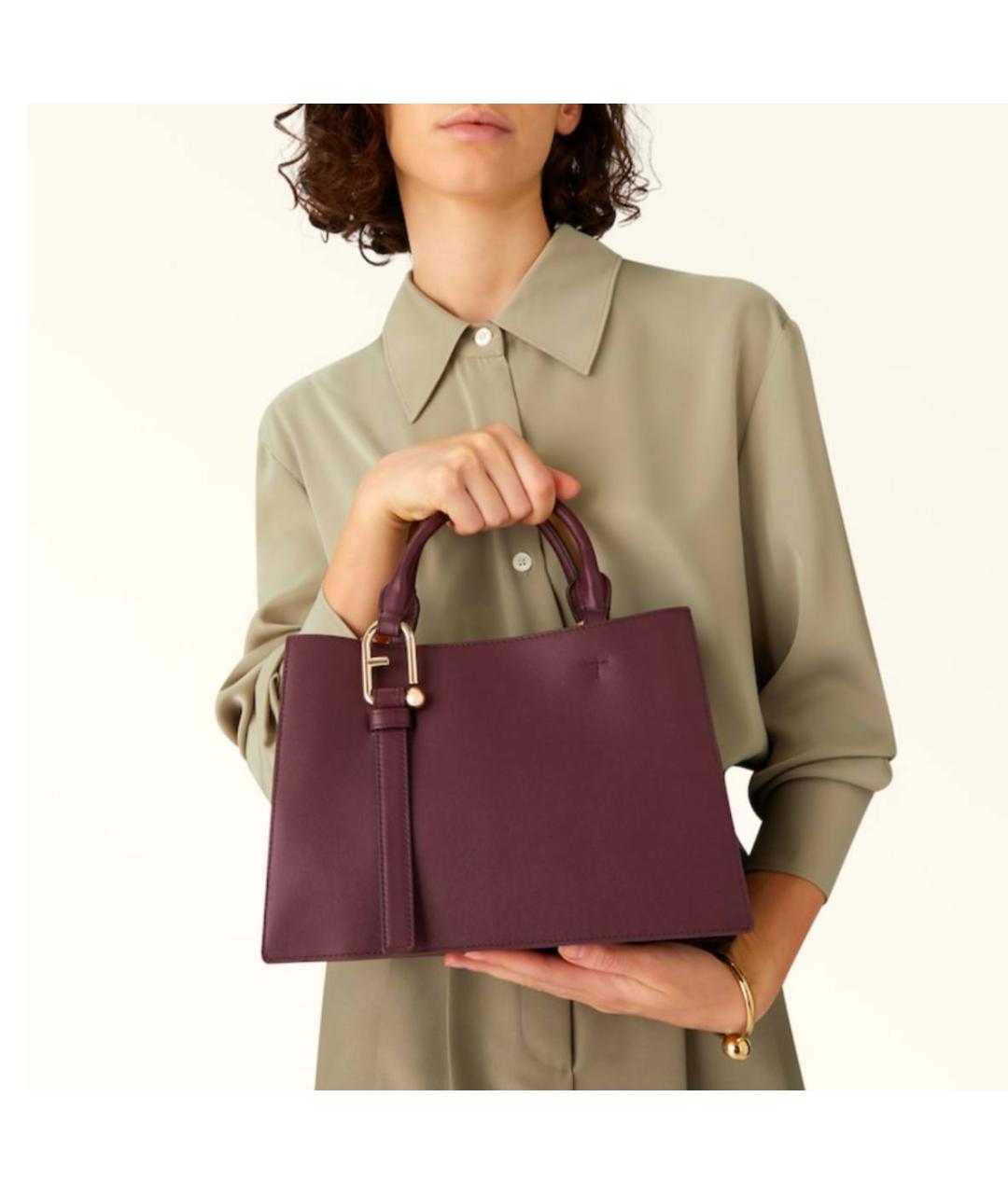 FURLA Бордовая кожаная сумка с короткими ручками, фото 5