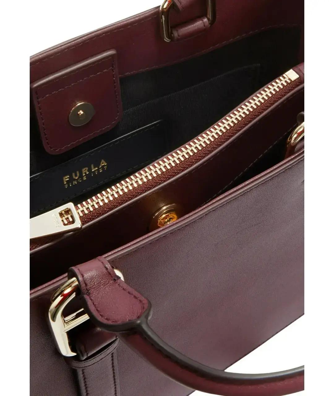 FURLA Бордовая кожаная сумка с короткими ручками, фото 4