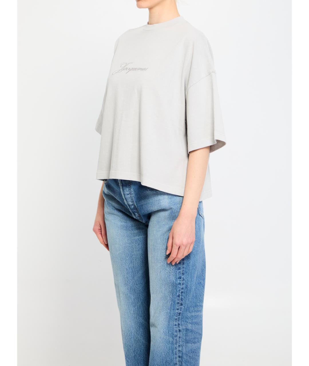 JACQUEMUS Серая хлопковая футболка, фото 3