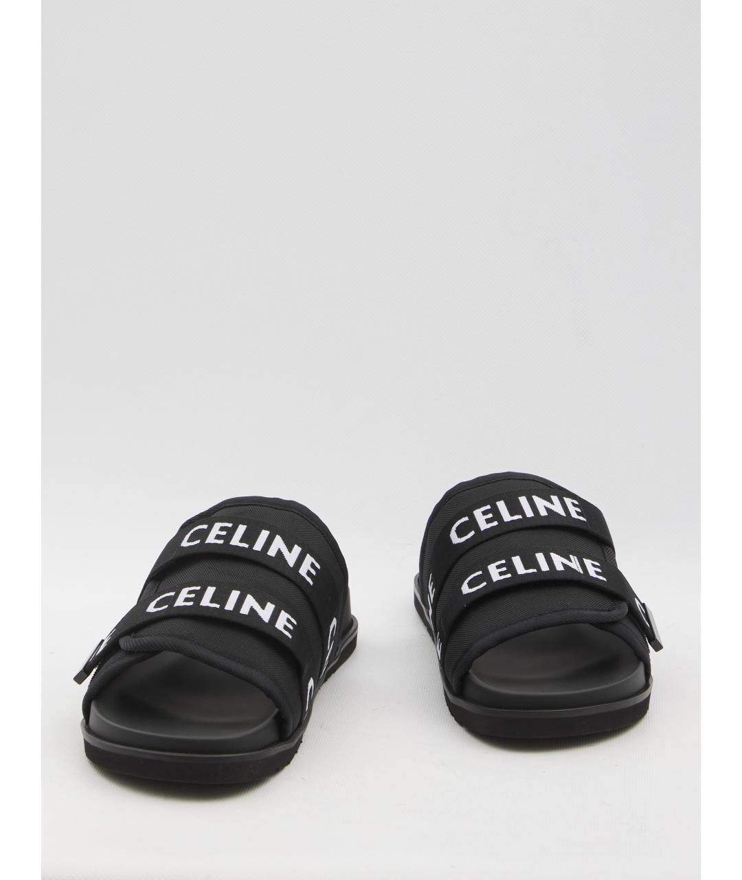 CELINE Черные текстильные шлепанцы, фото 5