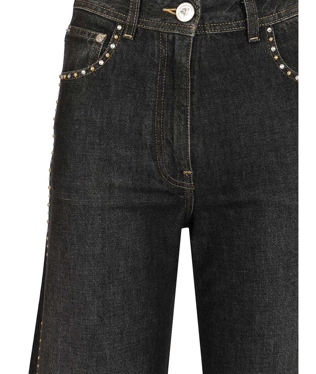 VERSACE Черные хлопковые прямые джинсы, фото 4