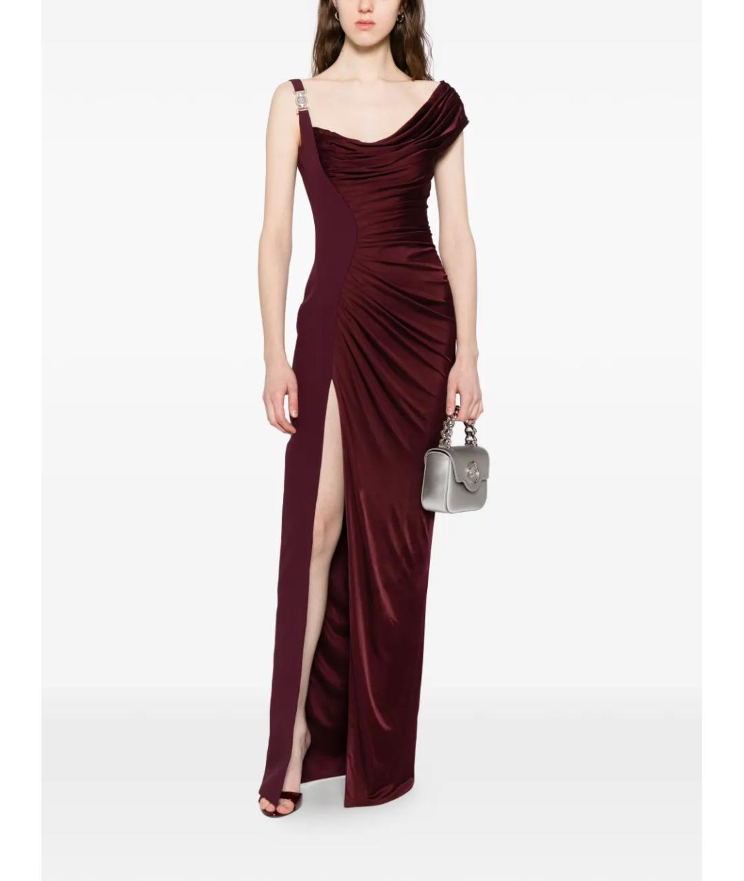 VERSACE Бордовое вискозное коктейльное платье, фото 5