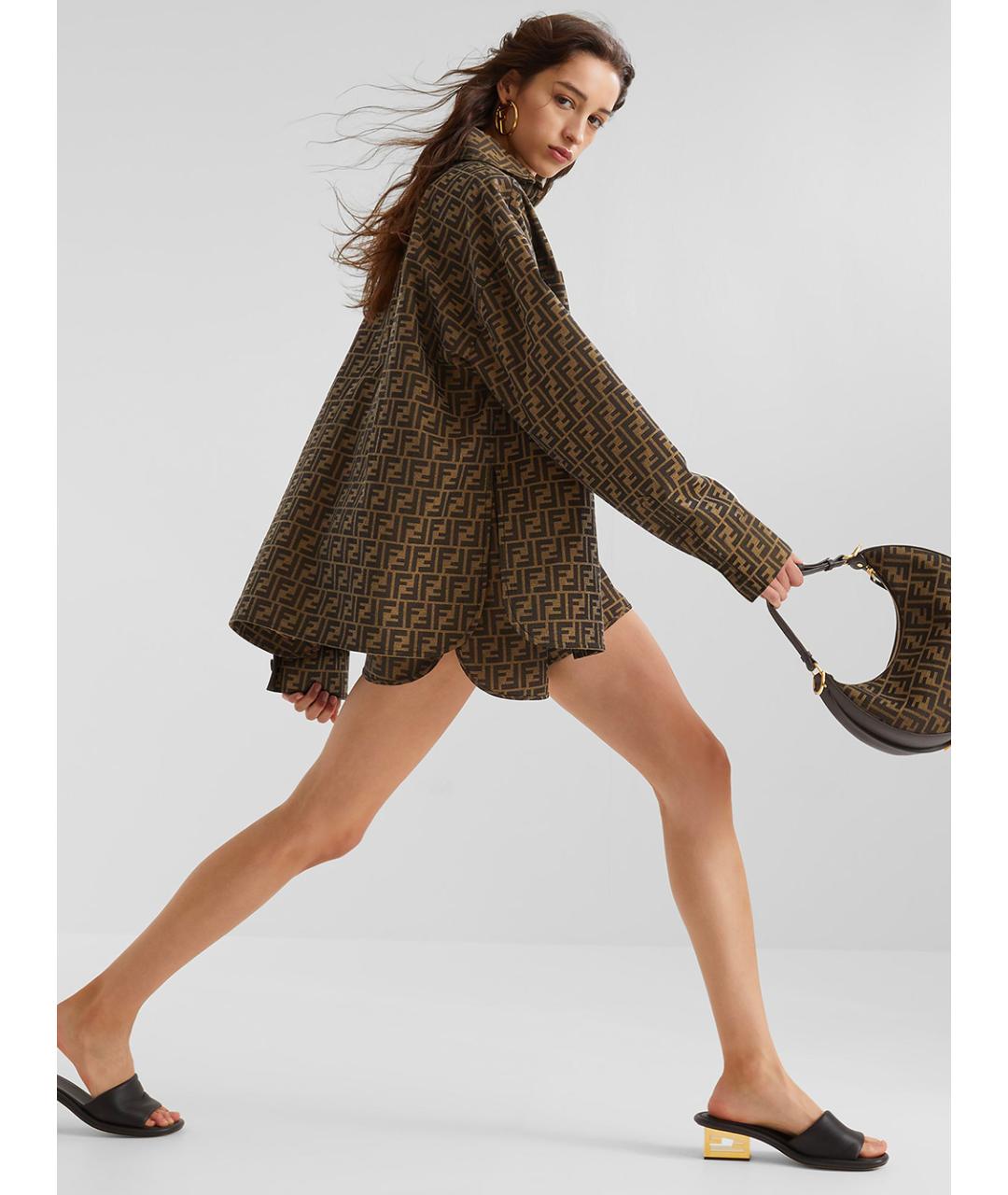 FENDI Коричневые полиэстеровые шорты, фото 2