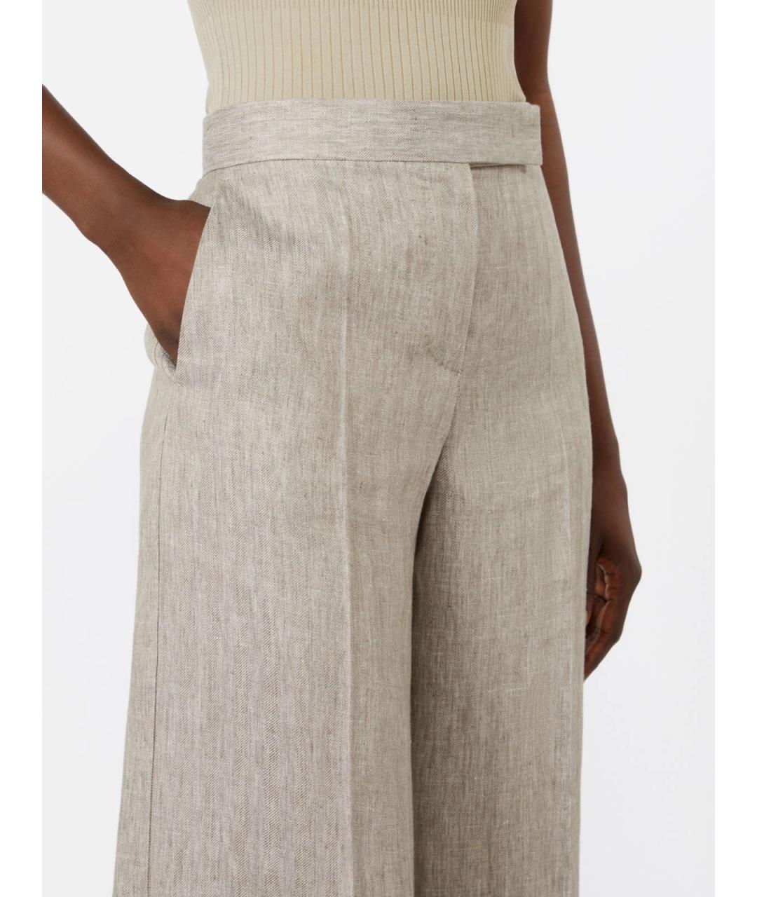 MAX MARA Бежевые льняные брюки широкие, фото 5